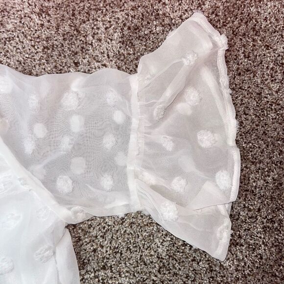 NWT Swiss Dot Chiffon 3/4 Ruffle Sleeve Blouse - Zeagoo Size Small #83 - Picture 13 of 13